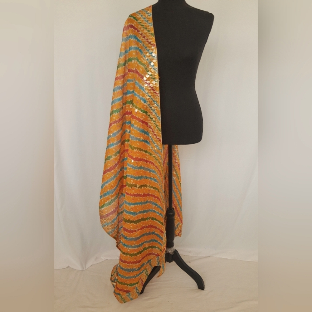 Multicolor soft dupatta with gold sequin embroidery on borders
